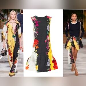 □$2,190 OSCAR DE LA RENTA IVORY MULTI FLORAL DROP WAIST DRESS US 4